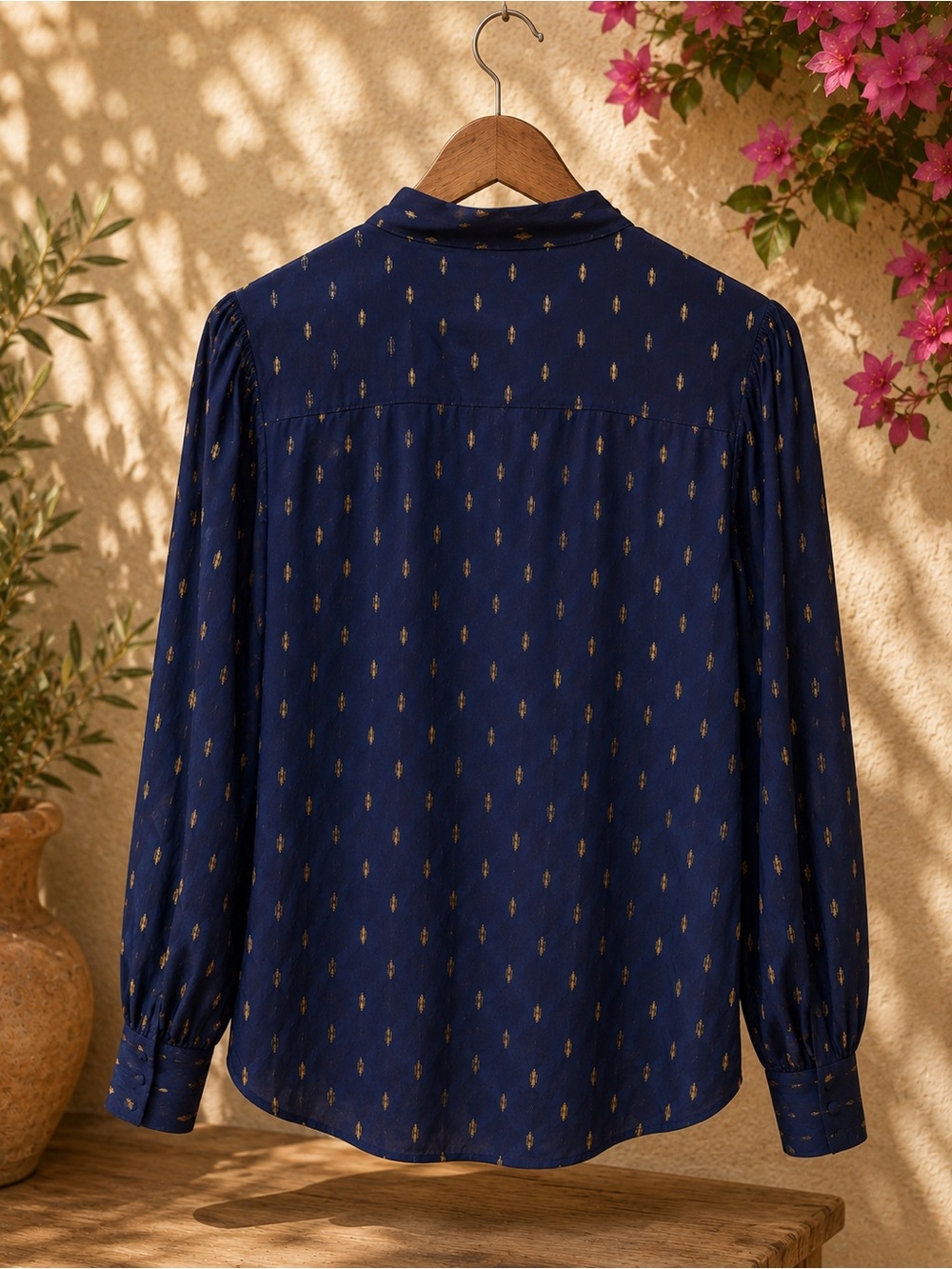 Tulip B Women's Navy Tie-Neck Blouse with Gold Accent Very Soft - Picture 4 of 6